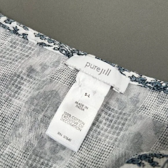 J Jill Blue White Embroidered Poncho Swim Coverup Boho Coastal Resort S-L - Picture 8 of 8